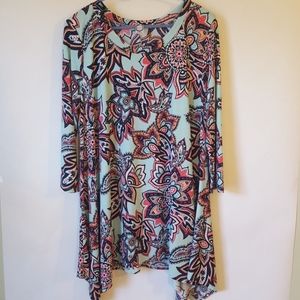 Honeyme pullover high low top blue floral sz lg